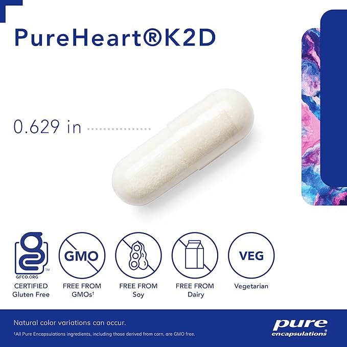 Pure Encapsulations PureHeart K2D - Heart Health Supplement* - with Vitamin K2 & D3 - Cholecalciferol Vitamin D & MK-7 - Non-GMO & Vegetarian - 60 Capsules