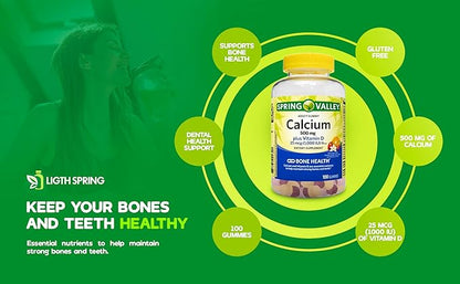 Calcium Plus Vitamin D, Adult Gummies, 500 mcg, 1000 IU, Assorted Flavors, 100 Ct Bundle with Exclusive Vitamins & Minerals - A to Z - Better Ligth&Spring Guide (2 Items)