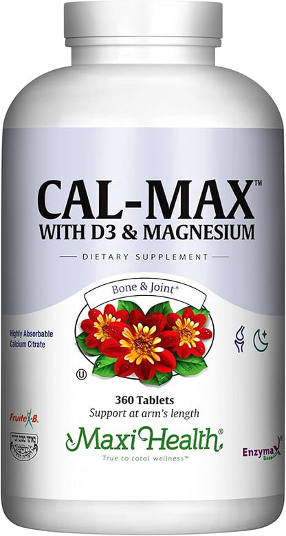 Maxi Health Calcium Magnesium Supplement with Vitamin D3 and Boron - Kosher Bone Health & Nighttime Formula, Calcium Citrate CalMag & Vitamin D (360 Tablets)