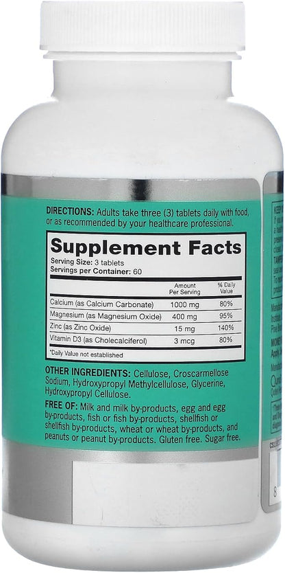 Qunol Calcium 3 in 1 Tablets with Calcium, Magnesium & Zinc for Immune Support, Bone, Nerve, and Muscle Health Supplement, 180 Count