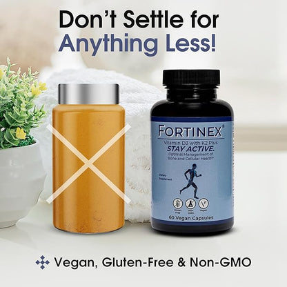 Vitamin D3, Vitamin K2 Plus, Vitamin C, Vitamin E, MCT, Resveratrol, NADH, and CoEnzyme Q10 - Supports Bone Health and Cellular Health. - Gluten Free, Non-GMO - 60 Vegan Capsules