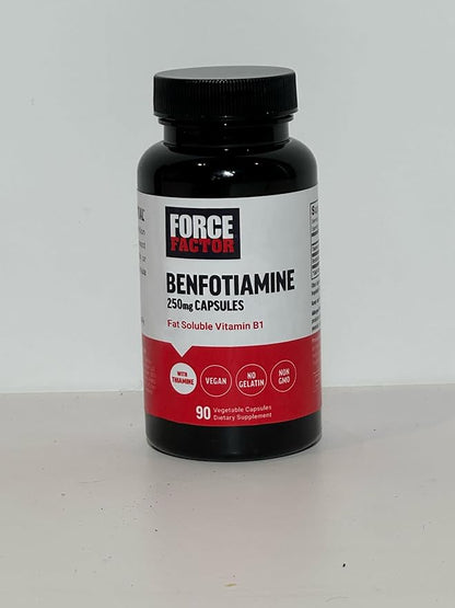 FORCE FACTOR Benfotiamine Plus Thiamine Supplement, Fat Soluble Vitamin B1 for High Absorption, Non-GMO, Vegan, 90 Vegetable Capsules