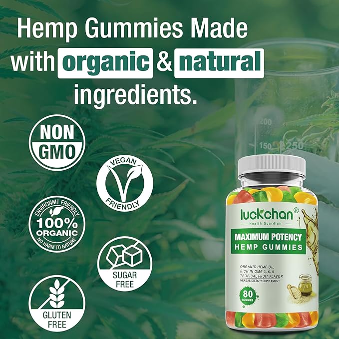 Hemp Gummies for Sleep, Pain, Aanxiety and Stress - High Potency 100% Natural Hemp Oil Infused Gummies - Hemp Gummy Supplement for Adults (2 Packs)
