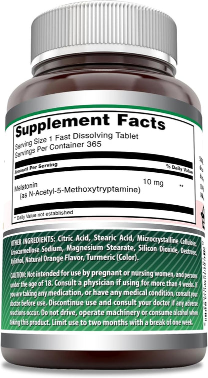 Amazing Formulas Melatonin Fast Dissolve 10 Mg Tablets | Non-GMO | Gluten Free | Made in USA (365 Count | Citrus)