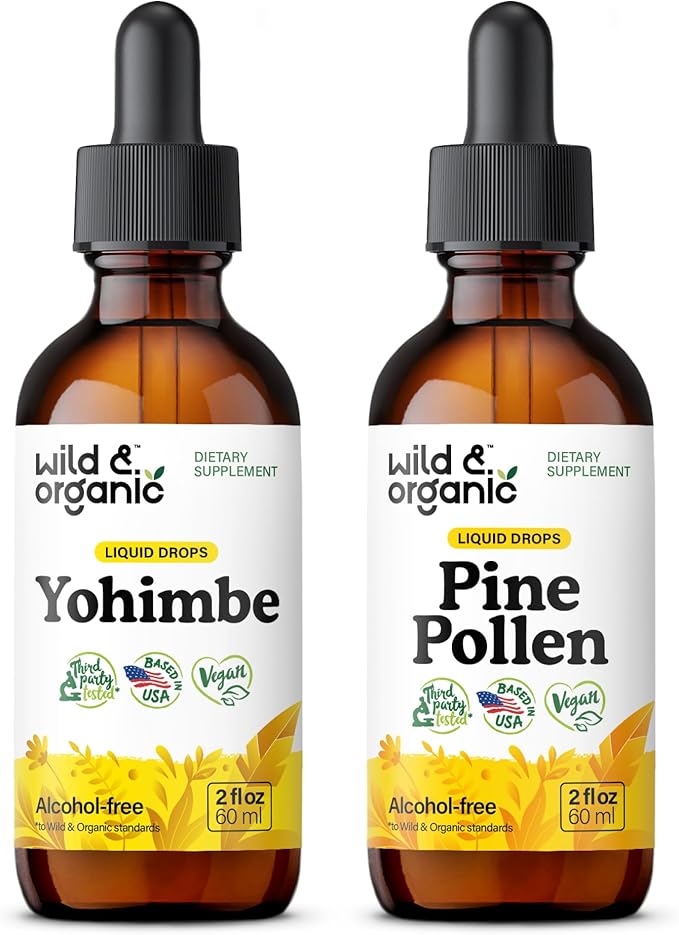 Wild & Organic Yohimbe Tincture 2 fl oz & Pine Pollen Tincture 2 fl oz