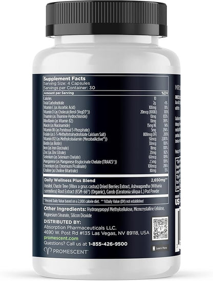 Promescent Multivitamin for Men, Vitamin B12, Vitamin C, Vitamin D3, KSM-66 Ashwagandha, Quality Mens Multivitamins, Multi Vitamins for Adults, Daily Mens Multivitamin, Iron Supplement, 30 Day Supply