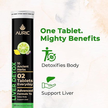 Auric Herbal Liver Support Supplement | Milk Thistle (Silymarin), Turmeric, Garlic, Ginger for Liver Health | Advanced Detox & Cleansing Formula for active Liver | 80 Tablets | Plant Based Gluten-Free