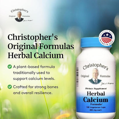 Christopher's Original Formulas Herbal Calcium, Natural Bone Support, 100 Caps, Pack of 4