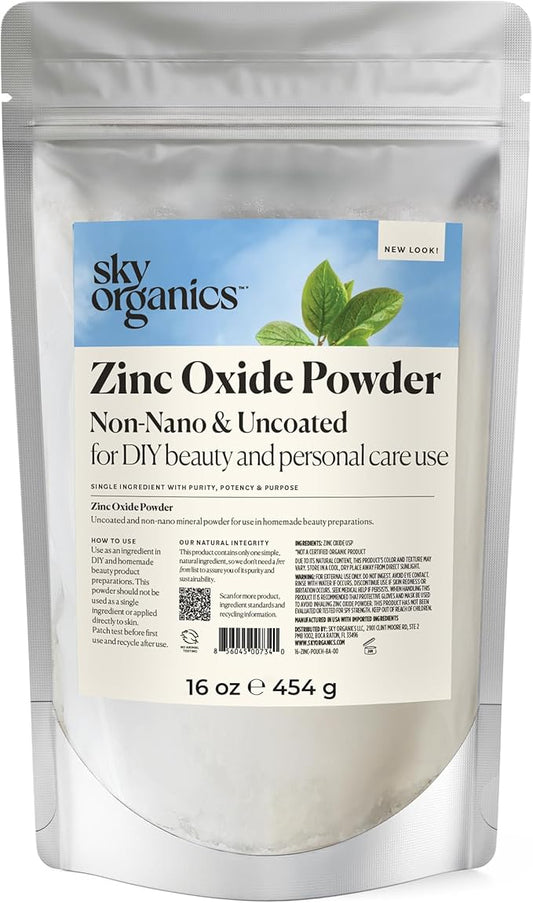 Sky Organics - Zinc Oxide Powder, 16 oz - Non-Nano & Uncoated - Make Your Own Lotion, Deodorant, Cream, Soap - DIY Essentials - Resealable Bag - Natural, Vegan & Cruelty Free - Beauty & Personal Care
