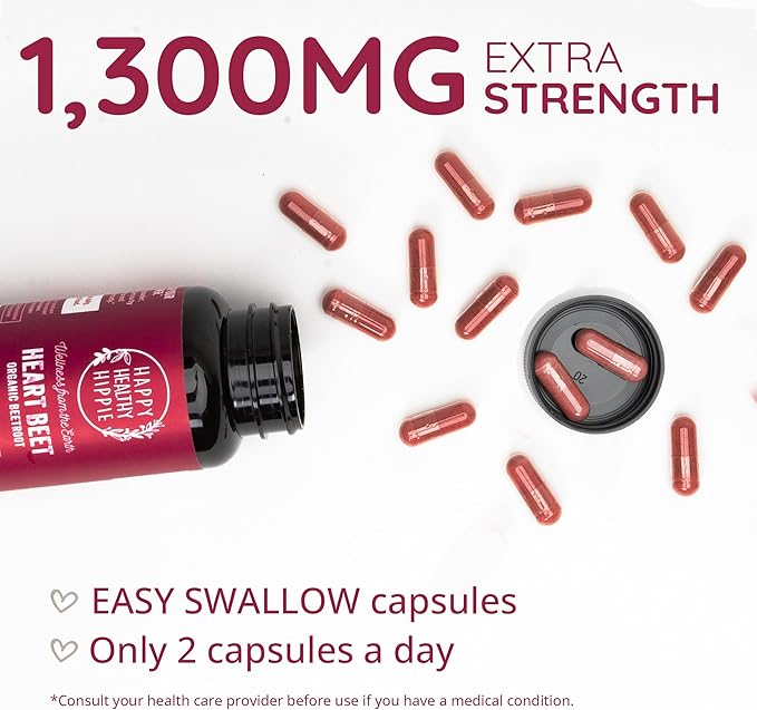 Organic Beet Root Capsules [1,300mg Superfood] – Blood Pressure Support, Nitric Oxide Supplements for Men & Women, Flow & Circulation | Beetroot Powder, Antioxidant, Brain Food | Vegan, 60 Ct