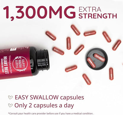 Organic Beet Root Capsules [1,300mg Superfood] – Blood Pressure Support, Nitric Oxide Supplements for Men & Women, Flow & Circulation | Beetroot Powder, Antioxidant, Brain Food | Vegan, 60 Ct