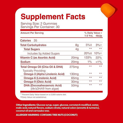 Feel Great Vitamins Kids DHA Gummies with Omega 3 6 9, Vitamin C | Supports Healthy Brain Function, Vision & Heart Health | Gluten Free, Vegetarian | 60 Gummies