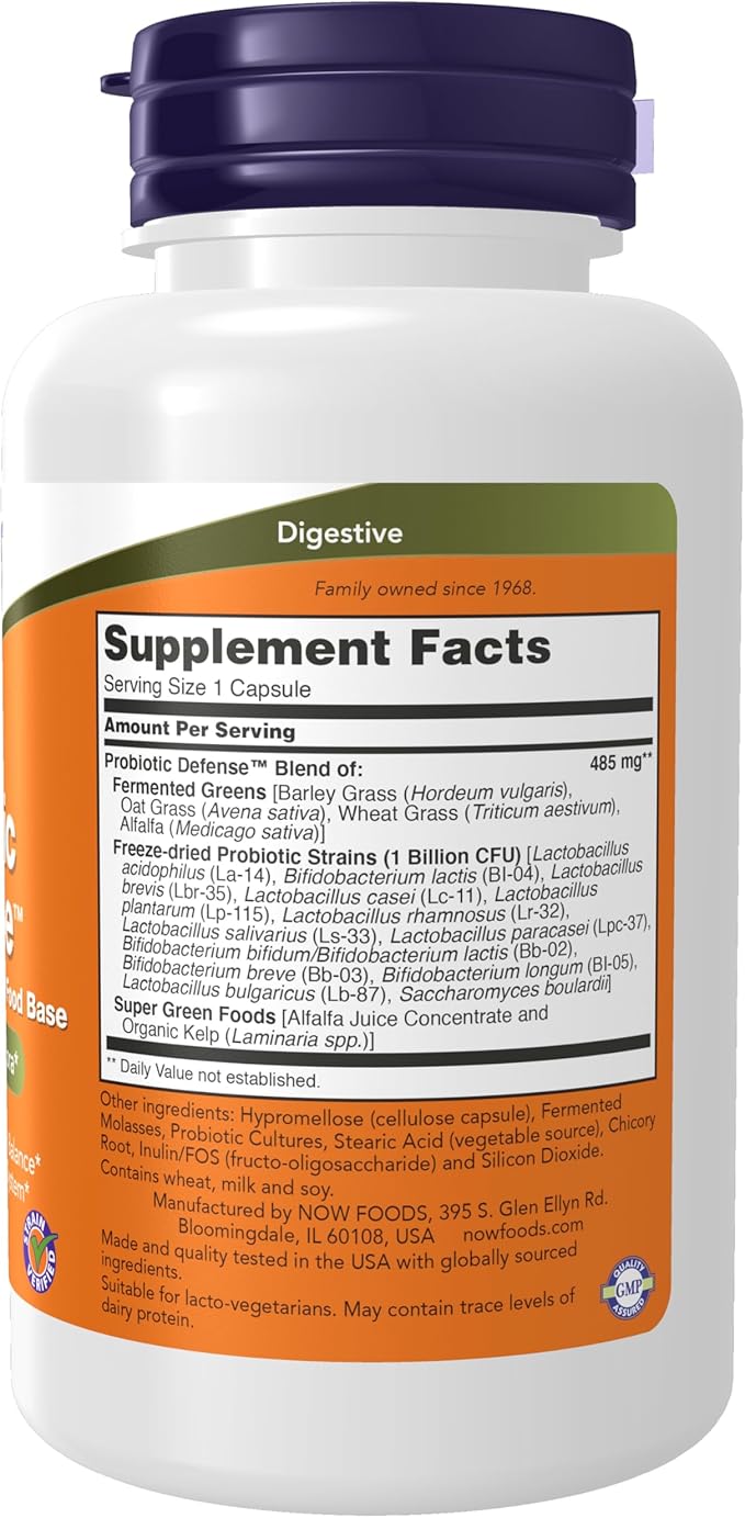 NOW Foods Supplements, Probiotic Defense, Probiotic Blend in a Whole Food Base with 1 Billion Organisms, 90 Veg Capsules