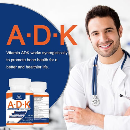 ADK Vitamin Supplement 20000 IU - High Potency Vitamins A, D3 and K1 for Heart, Bone Health and Immune Support Vitamin ADK 60 Capsules
