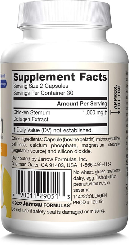 Jarrow Formulas Type II Collagen Complex 1000 mg Supplements, Supports Skin and Joint Health, 60 Capsules, 30 Day Supply(Pack of 12)