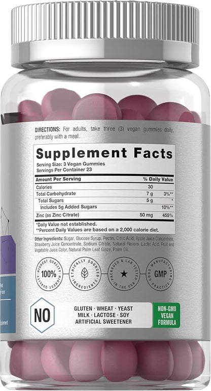 Horbäach Zinc 50mg | 70 Gummies | Mixed Berry Flavor | Vegan, Non-GMO and Gluten Free Formula | Zinc Citrate Dietary Supplement