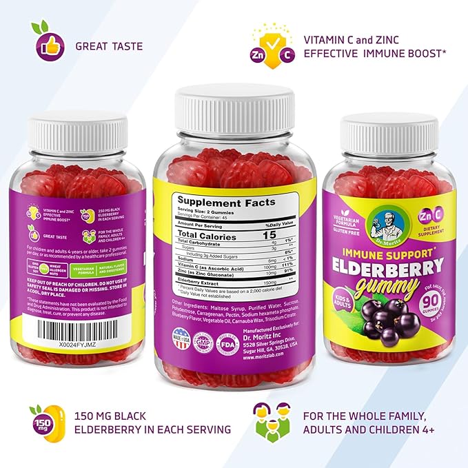 DR. MORITZ Elderberry Gummies for Kids and Toddlers (Elderberry Gummies (Kids & Adults) - 90 Count)
