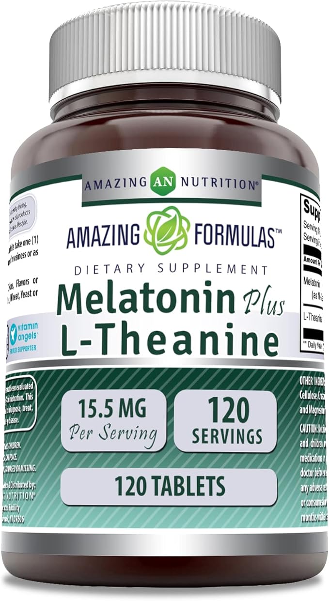 Amazing Formulas Melatonin Plus L-Theanine Supplement | 15.5 Mg per Serving | 120 Tablets | Non-GMO | Gluten-Free | Made in USA