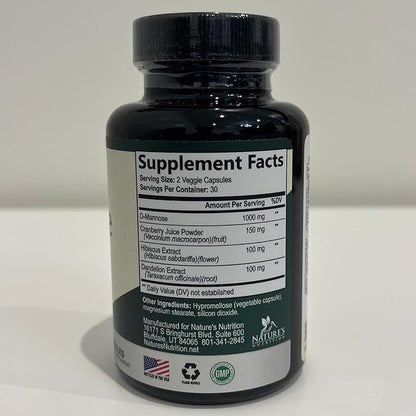 DMannose Pills with Cranberry 1350mg Advanced Formula - Effective Natural Bladder, Urinary Tract Health Support, Flush Impurities - D Mannose Supplements for Women & Men, Non-GMO, Vegan - 60 Capsules