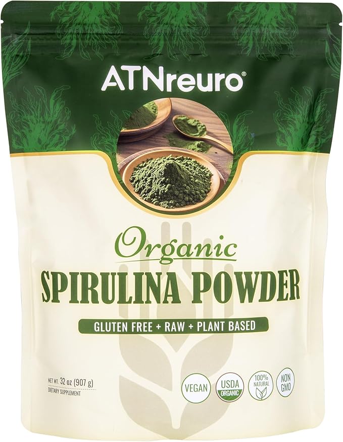 Organic Spirulina Powder, 32oz USDA Certified, 100% Pure & Natural, Non-GMO, Gluten-Free, Detox & Energy Boost, Rich in Protein, Iron, Antioxidants, Superfood for Smoothies, Ideal for Vegan