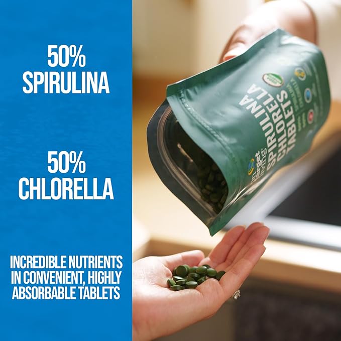 On Target Living Organic Spirulina Chlorella Travel Size | USDA Organic | 250 Tablets- 250 G (2.2 oz) | Vegan | Immune System Boosting | Alkalyzing | Detoxifying | Protein Dense