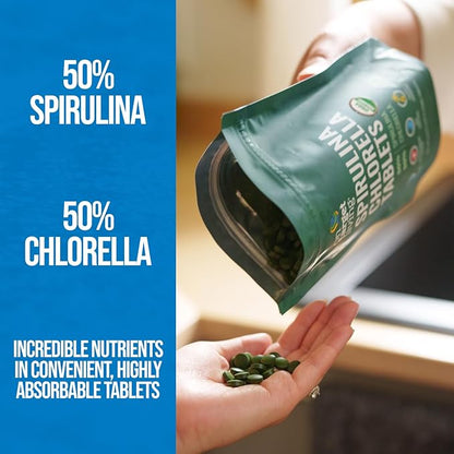 On Target Living Organic Spirulina Chlorella Travel Size | USDA Organic | 250 Tablets- 250 G (2.2 oz) | Vegan | Immune System Boosting | Alkalyzing | Detoxifying | Protein Dense