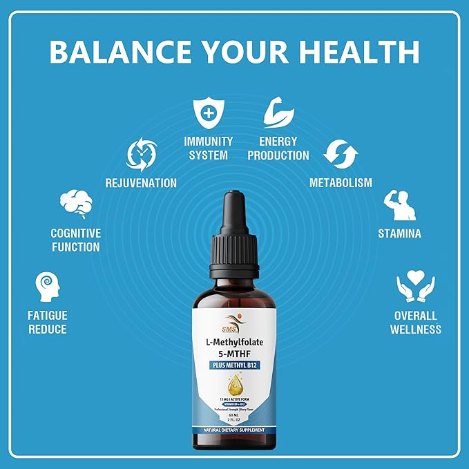 L-Methylfolate 15mg + Methyl B12 Liquid Drops – High Potency Sublingual Formula with Natural Berry Flavor – Active 5-MTHF & Bioactive B12 for Mood, Cognitive Health & Methylation Support (2oz)