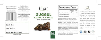 bixa BOTANICAL Ayurvedic Natural Herbal Supplement Guggul Extract, Pure Premium Quality Veg Capsules 60 Count (450mg)