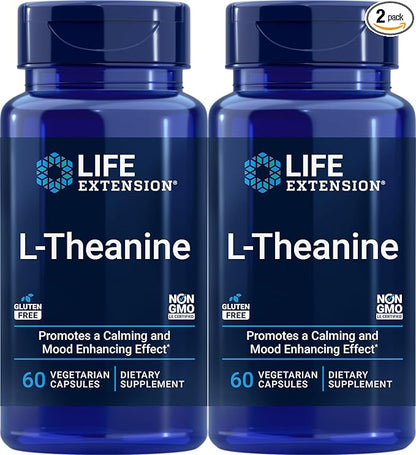 Life Extension L-Theanine, 60 Vegetarian Capsules (Pack of 2) - Amino Acid Derived from Tea - Gluten-Free, Non-GMO