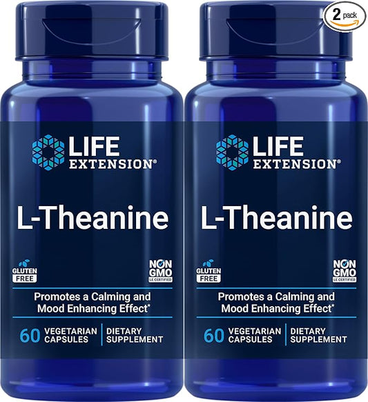 Life Extension L-Theanine, 60 Vegetarian Capsules (Pack of 2) - Amino Acid Derived from Tea - Gluten-Free, Non-GMO