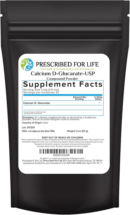 Prescribed for Life Calcium D Glucarate Powder, Pure CDG Fine Powder, USP Grade, Vegan, Gluten Free, Non GMO (2oz / 56g)