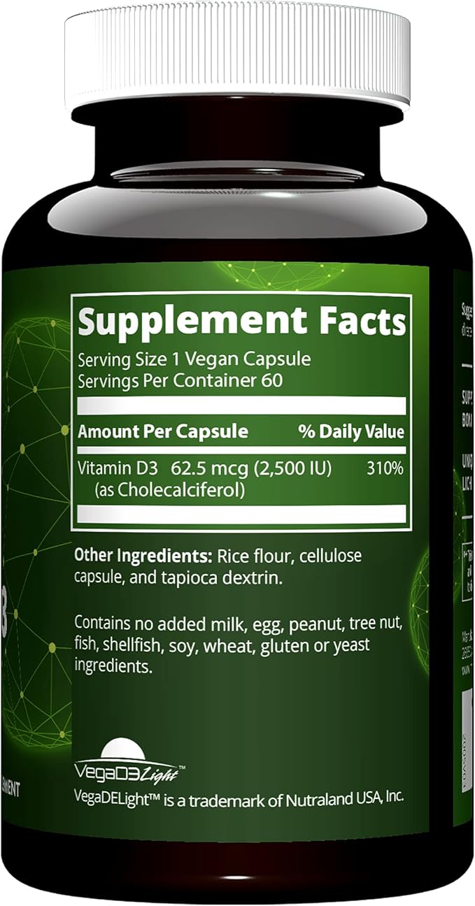 MRM Nuturition Vegan Vitamin D3 2,500 IU | Bone + Immune Health | Made from lichens | Supports Calcium Absorption | Vegan + Vegetarian Friendly | 60 Servings