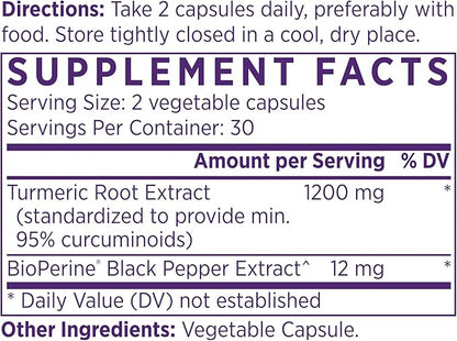NAOMI Turmeric Curcumin High-Potency 1,200 mg, 95% Curcuminoids & BioPerine Black Pepper Extract to Boost Absorption up to 2000%, Extra-Strength Joint, Muscle, Brain Support, 60 Caps, 30-Day Supply