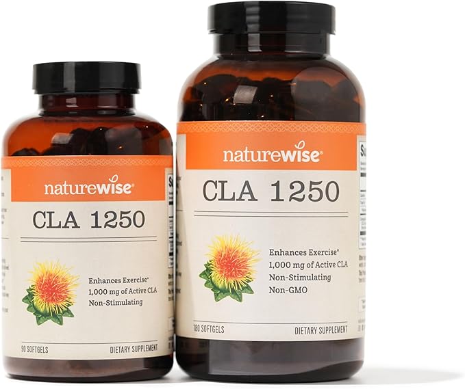 NatureWise CLA 1250 - Conjugated Linoleic Acid Supplement for Women and Men, Not Stimulating, Supports Healthy Weight, Fitness Goals - Non-GMO, Gluten Free - 180 Softgels[2-Month Supply]