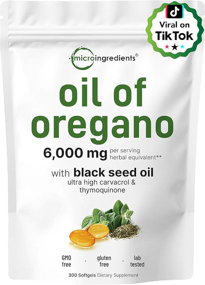 Micro Ingredients Oil of Oregano 6,000mg Softgels & Pure Triple Magnesium Complex 400mg Capsules | 2 Pack Bundle | 4X Strength Thymoquinone with Black Seed | Glycinate, Malate, & Taurate Forms