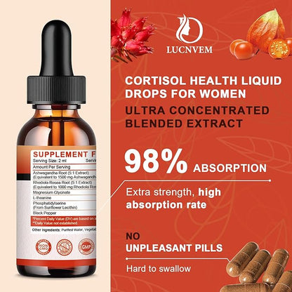 Cortisol Supplement for Women, Cortisol Reducer Detox Manager, Ashwagandha/Rhodiola Rosea/Magnesium Complex for Mood/Focus & Sleep, Maintain Healthy Cortisol Level- 30 Day Vegan Supply