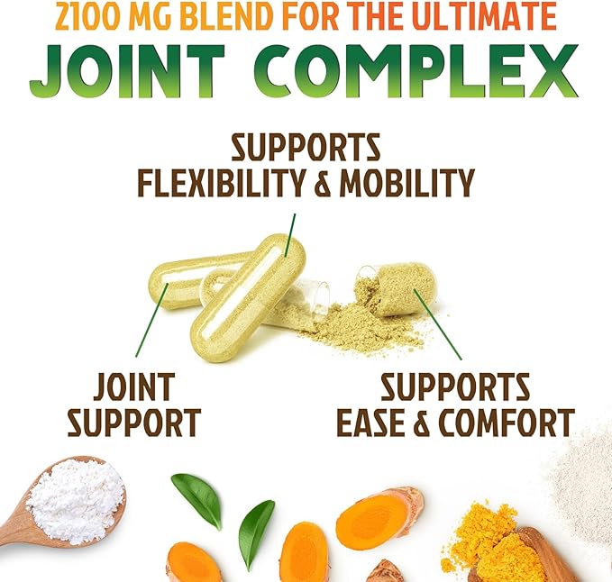 Glucosamine Chondroitin MSM 2100mg Complex - Joint Support Supplement Turmeric & Boswellia, Triple Strength Glucosamine Capsules - Support for Joint Mobility with Quercetin Bromelain - 180 Capsules