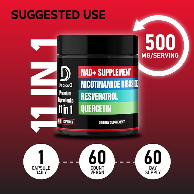 11in1 NAD+ Supplement with Nicotinamide Riboside, Quercetin, Resveratrol and 8 More - 2 Month Supply