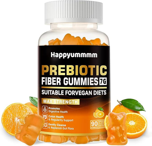 Prebiotic Fiber Gummies for Adults, 7G Extra Strength, Zero Sugar Added, 90 Pectin Based Gummies, Digestive Health -Orange