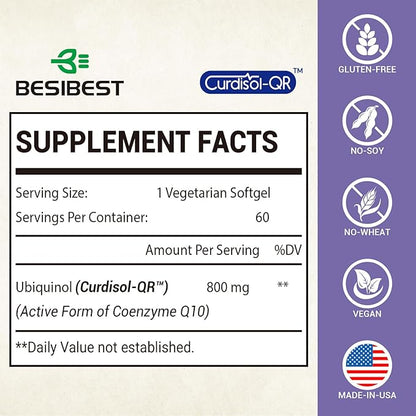 Liposomal Ubiquinol CoQ10 800 MG Softgel, High Absorption CoQ10 Ubiquinol Supplement, Active Coenzyme Q10 800mg, Powerful Antioxidant for Heart & Brain Function, Energy Production, 480 Vegan Softgels