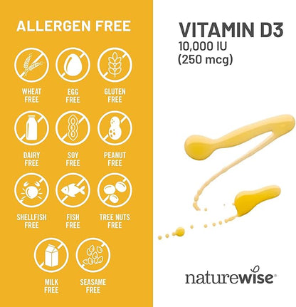 NatureWise Vitamin D3 10,000IU (250 mcg) 30-Day Supply - High Potency for Healthy Immune Support & Muscle Function, Non-GMO, Gluten-Free in Organic Extra Virgin Olive Oil, (Mini Softgel), 30 Count
