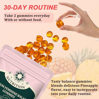 Premium Feminine Balance Gummies - Pineapple Gummies for Women’s Health & Wellness PH Balance Support Vegan Feminine Gummies - 60 Gummies - 30 Servings