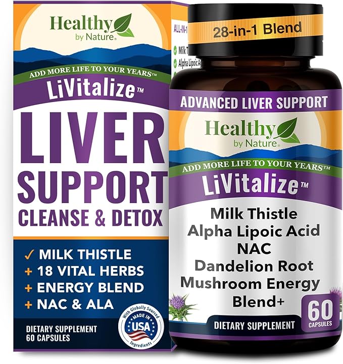 Liver Cleanse Detox & Repair – 28-in-1 Liver Support - Milk Thistle Dandelion NAC Alpha Lipoic Acid Artichoke & Reishi Chaga Turkey Tail Mushroom – Active Liver Health Supplement, 1540mg (60 Capsules)