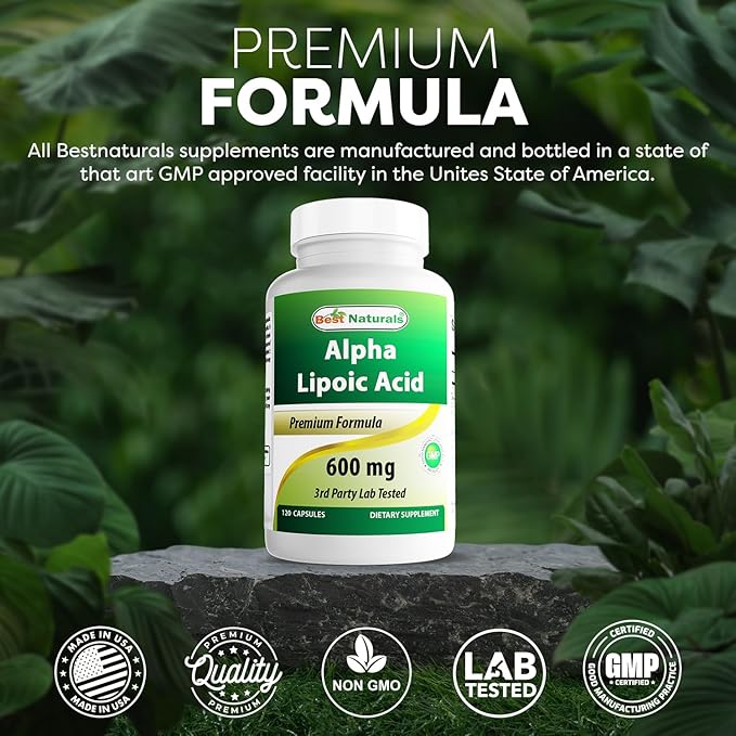 Best Naturals Alpha Liopic Acid 600 mg 120 Count - ALA Alpha Lipoic Acid Powerful Antioxidant