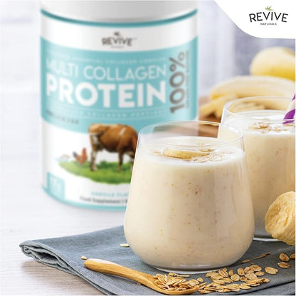 Revive Naturals Vanilla Multi Collagen Protein Powder - 400g - Unsweetened - 5 Types of Collagen Peptides - Hydrolyzed Grass Fed Bovine, Wild Caught Marine & Free-Range Chicken - Keto Approved