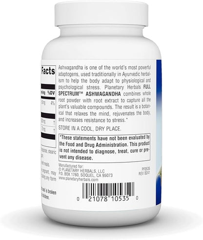Planetary Herbals Ashwagandha Full Spectrum 570 mg, Rejuvenating Tonifier,120 Tablets
