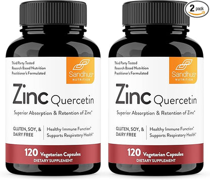 Sandhu's Zinc Quercetin Vegetarian Capsules 120 Ct- (2 Pack)