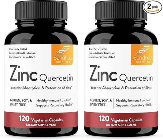 Sandhu's Zinc Quercetin Vegetarian Capsules 120 Ct- (2 Pack)