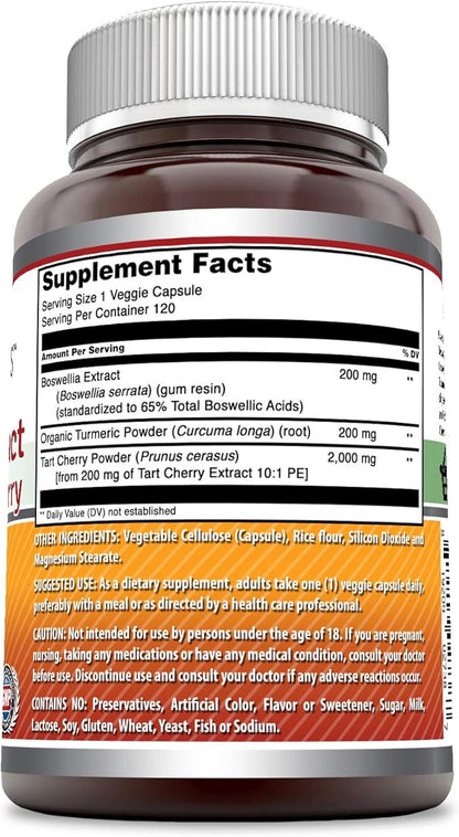 Amazing Formulas Boswellia Extract Turmeric and Tart Cherry 2400mg Veggie Capsules | Non-GMO | Gluten Free | Made in USA | Ideal for Vegetarians (120)