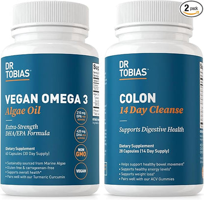Dr. Tobias Vegan Omega 3 Algae Oil and Colon 14 Day Cleanse for Improved Digestion, Gut & Immune Support, and Overall Health